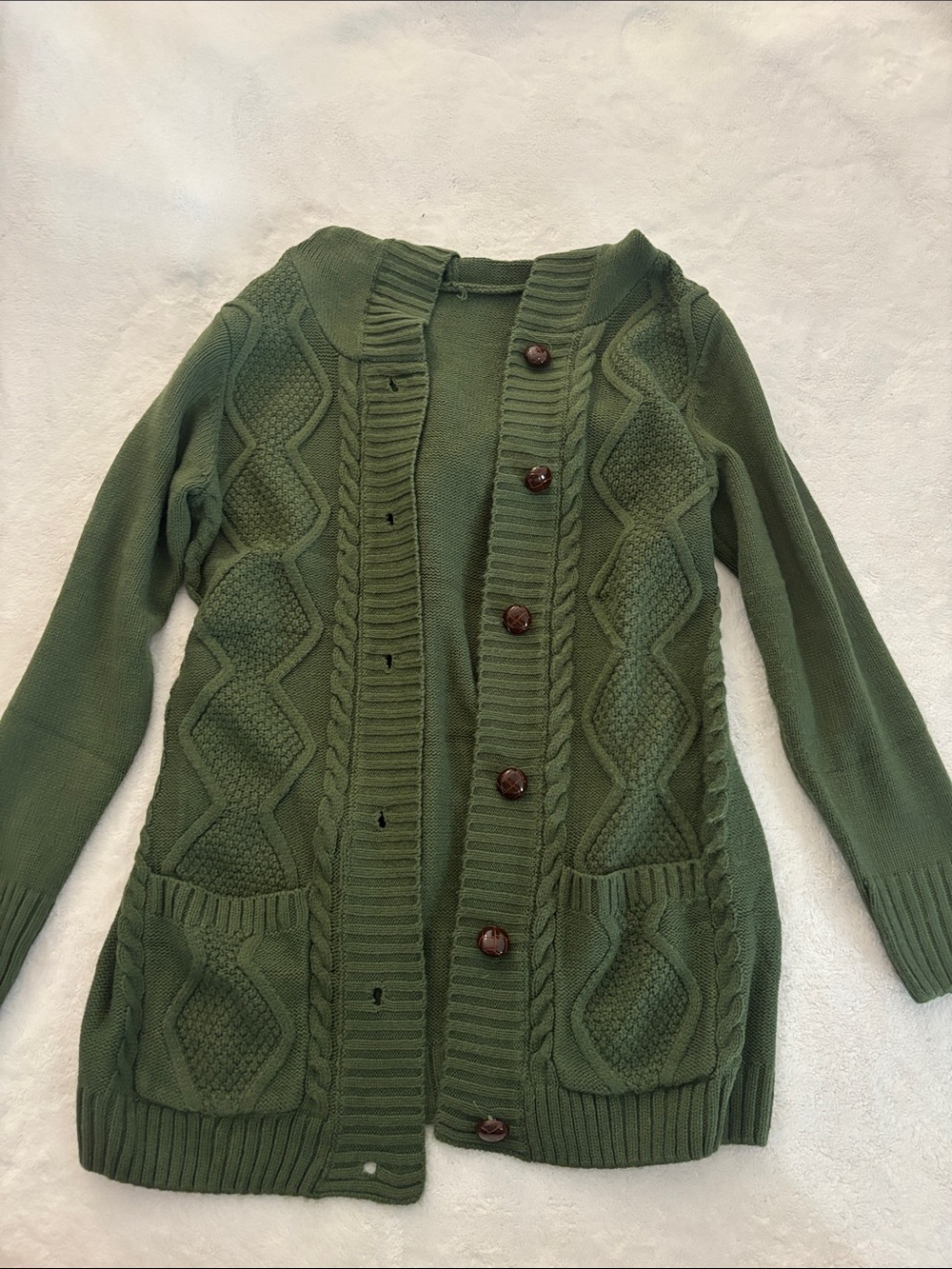 Olive Green Cable Knit Button-Up Cardigan Sweater